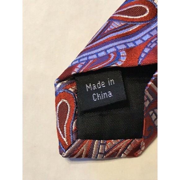 Michael Kors Mens 100% Silk Paisley Tie Red Blue Preowned - Picture 3 of 6